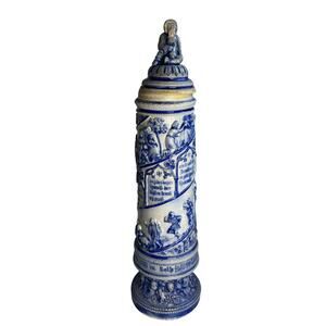German Westerwald Salt Glazed Stein Cobalt Oversized Beer Stein Mismatched Lid
